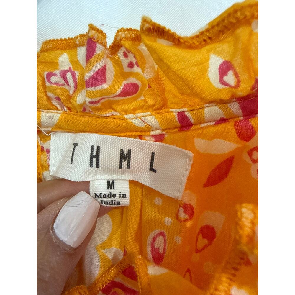 THML Floral Boho Blouse M Yellow Pink Sleeveless Flowy Top EUC - Picture 6 of 7